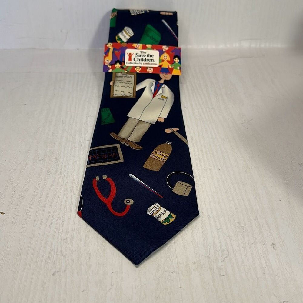 Save the‎ Children Navy Blue Cassandra My Favorite Doctor Silk Necktie Tie NEW